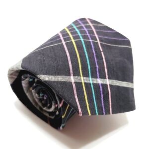 Kenneth Roberts Necktie Black Plaid Pattern Cotton Neck Tie 56x4"